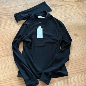 Charcoal clothing top with built in scarf